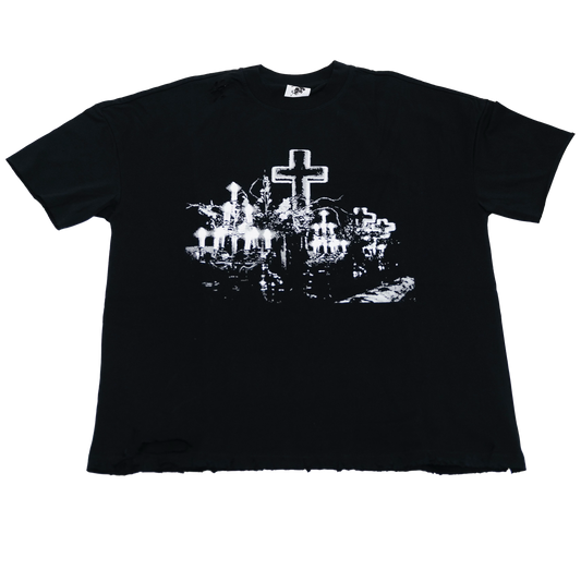 Black Itami™  Cross Distressed T-Shirt