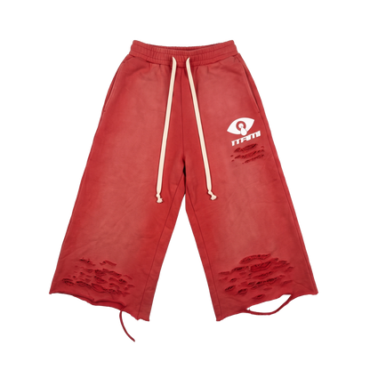 ITAMI Red Distressed Shorts