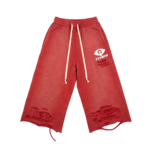 ITAMI Red Distressed Shorts